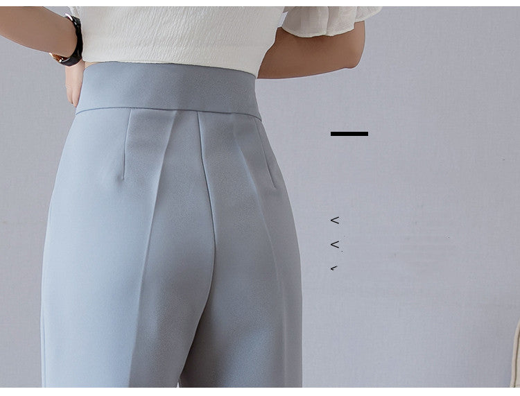 High Waist Cropped Chiffon Loose Straight Tube Trousers