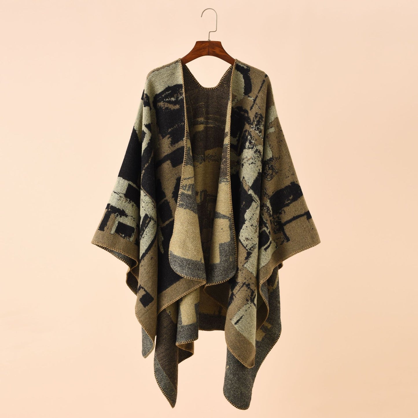 Irregular Geometric Check Pattern Imitation Cashmere Big Shawl