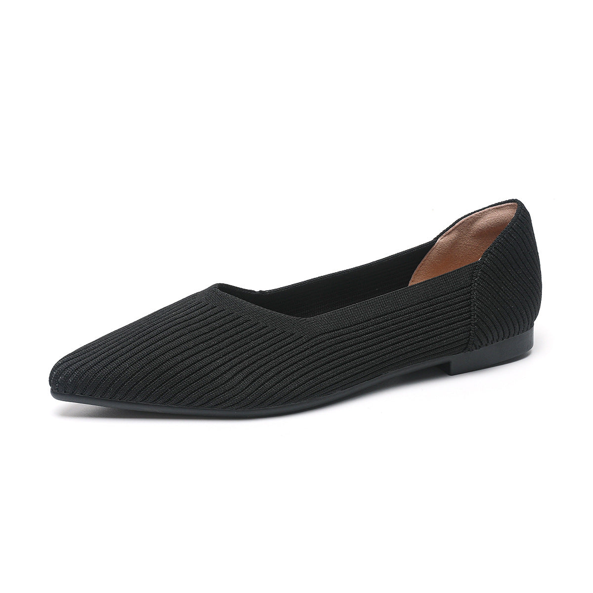 Knit Breathable Shallow Mouth Pointed Flat Bottom Pumps