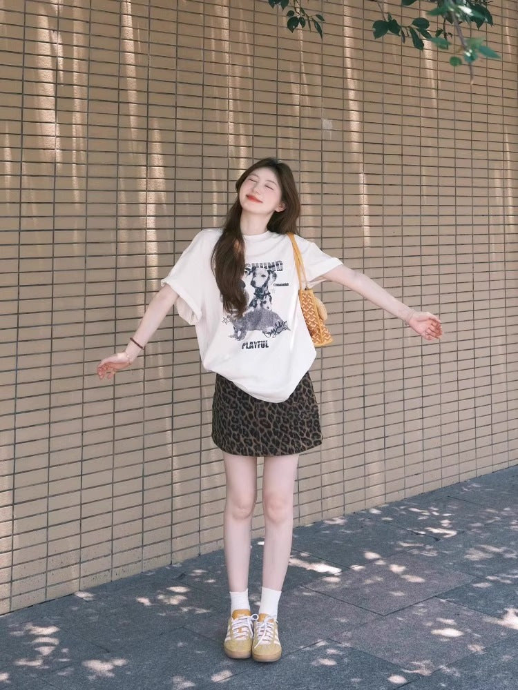 Rhapsody Oversized T-Shirt With Puppy Print Relaxed Fit