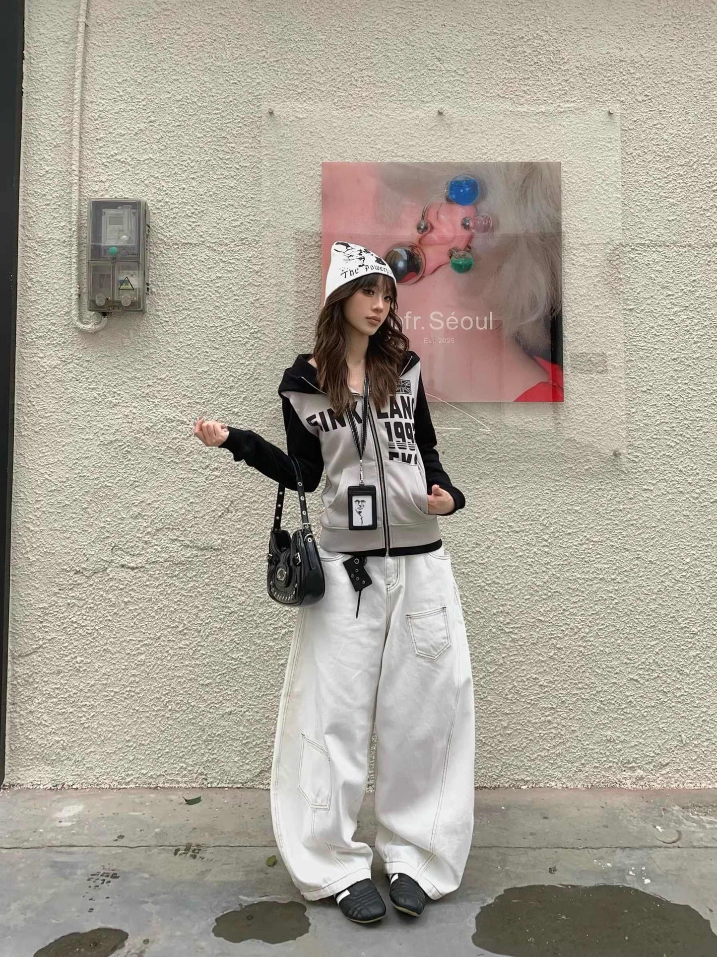 Women's Retro White Wide-leg Jeans