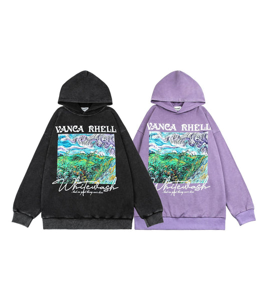 American Retro Street Dark Style Oil Painting Hooded Sweater