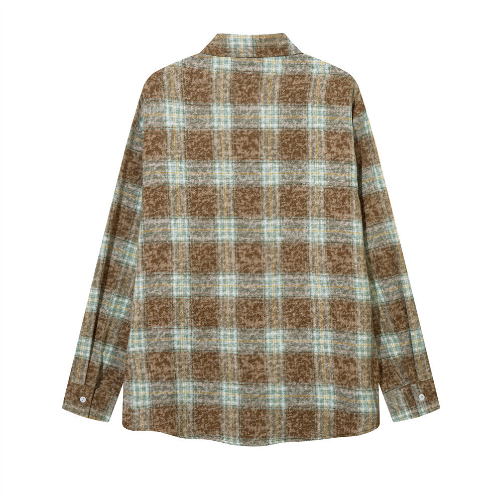 Distressed Color Matching Plaid Long Sleeve Shirt For Men