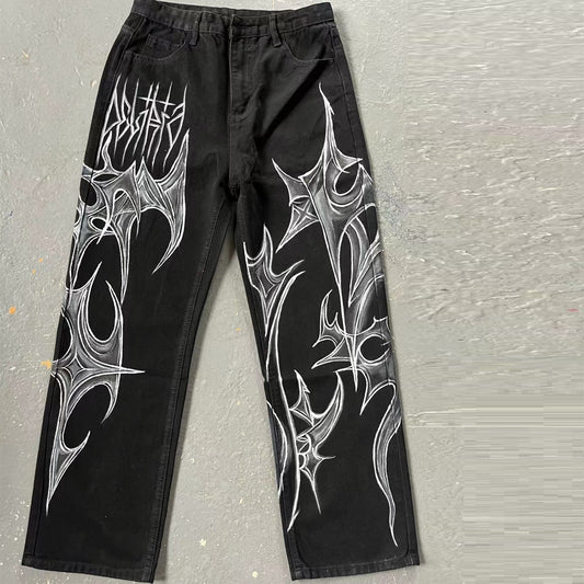Black Jeans That Don't Fade American Street Graffiti Style For Men And Women