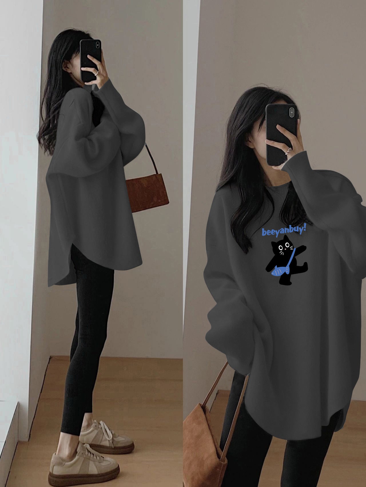 Women's Long Sleeve Loose Mid-length Round Neck Slim And Versatile Base Shirt