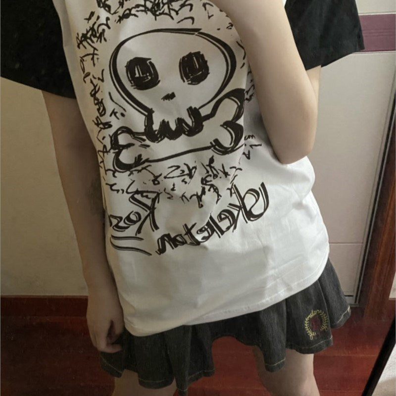 Cute Casual Retro Top With A Skull Print