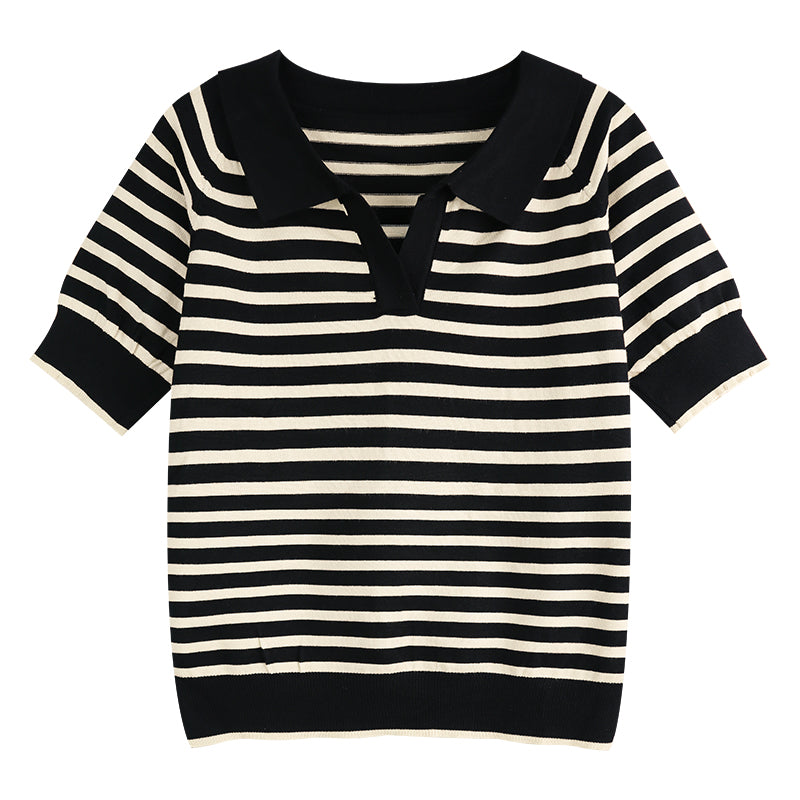 Thin Summer Striped Short Sleeve T-Shirt Knit Top