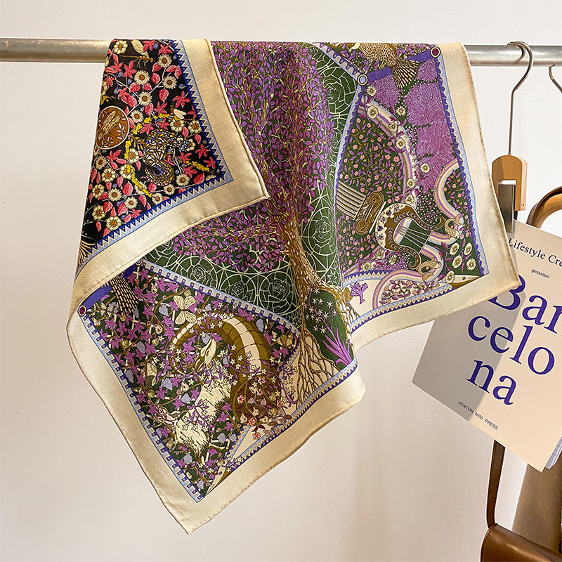 Tropical Jungle Double-color Silk Wool Square Scarf