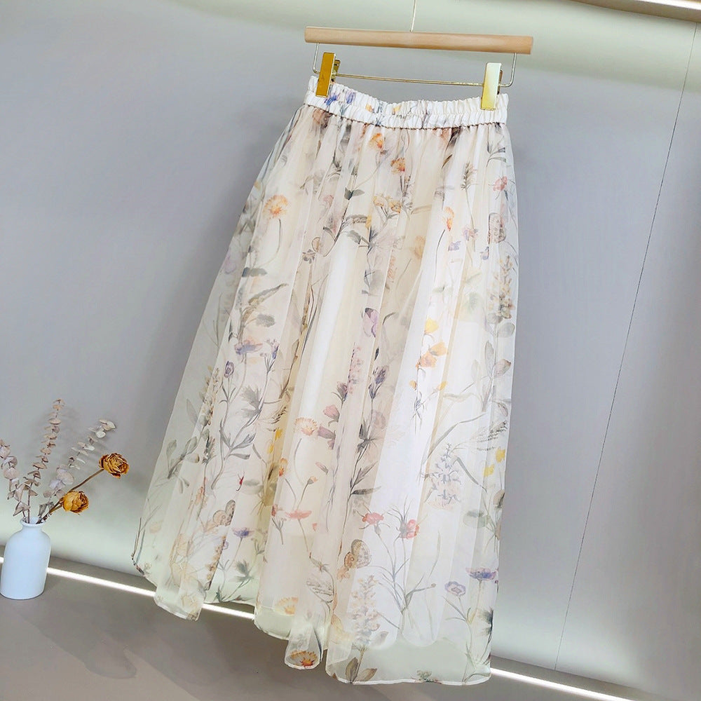 Women's Mid-length Chiffon Romantic Printed Skirt
