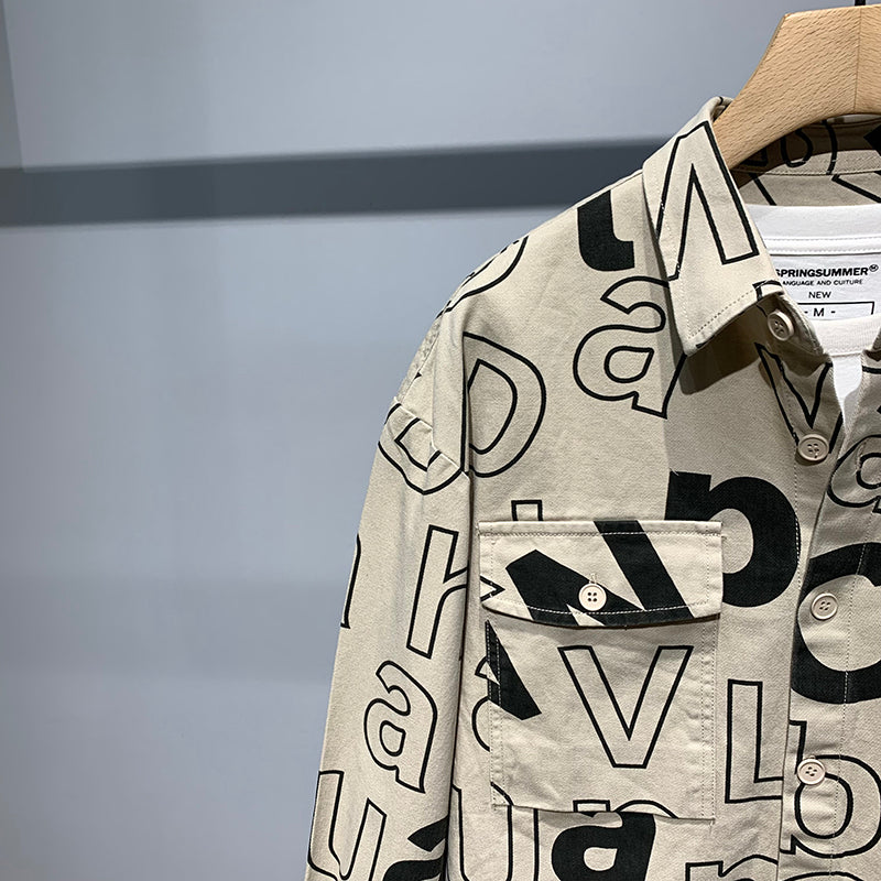 Tide Brand Tooling Full Body Letter Print Lapel Jacket Men