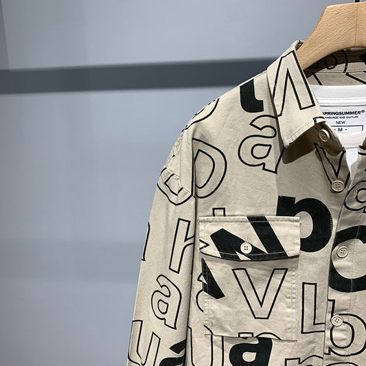 Tide Brand Tooling Full Body Letter Print Lapel Jacket Men