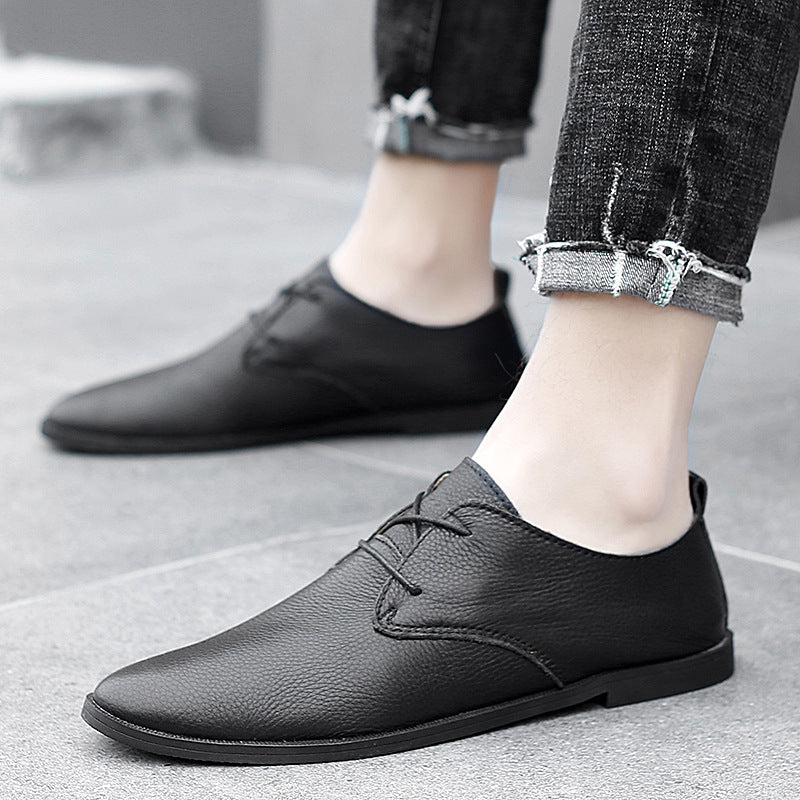 Fashion British Trend Lazy Soft Sole White Casual Leather Shoes