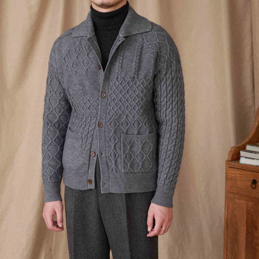 Fashionable Thick Cardigan Sweater Vintage Jacquard Jacket
