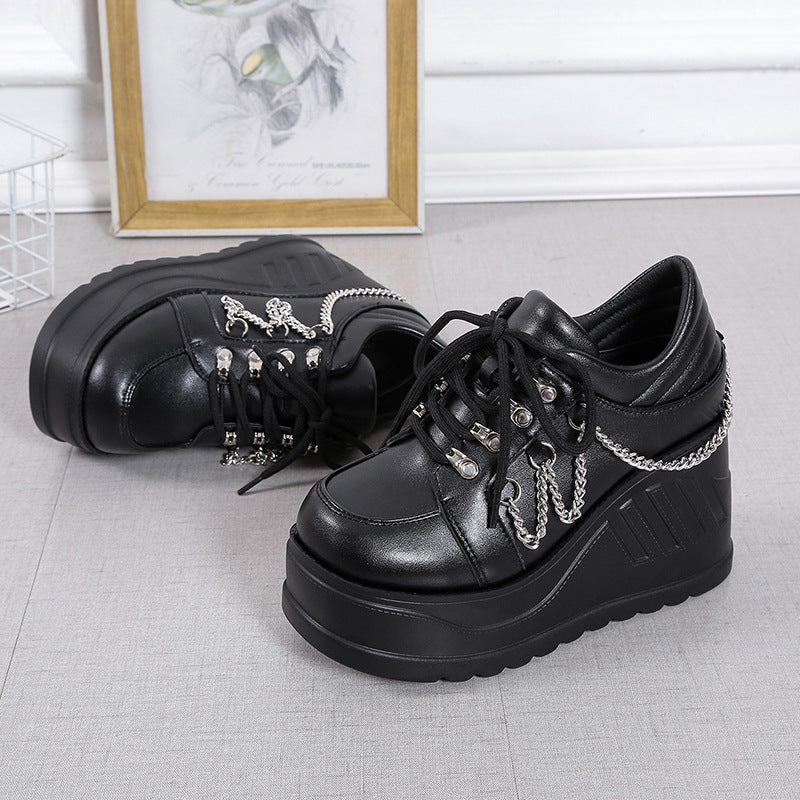 Height Increasing 9CM Thick Bottom Punk Women's Shoes New Genuine Leather