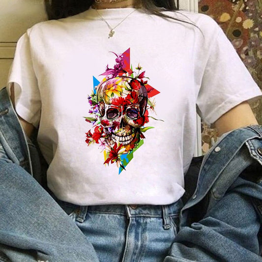 Women's Color Skull Print Short Shirt Team Uniform European And American Fabrics