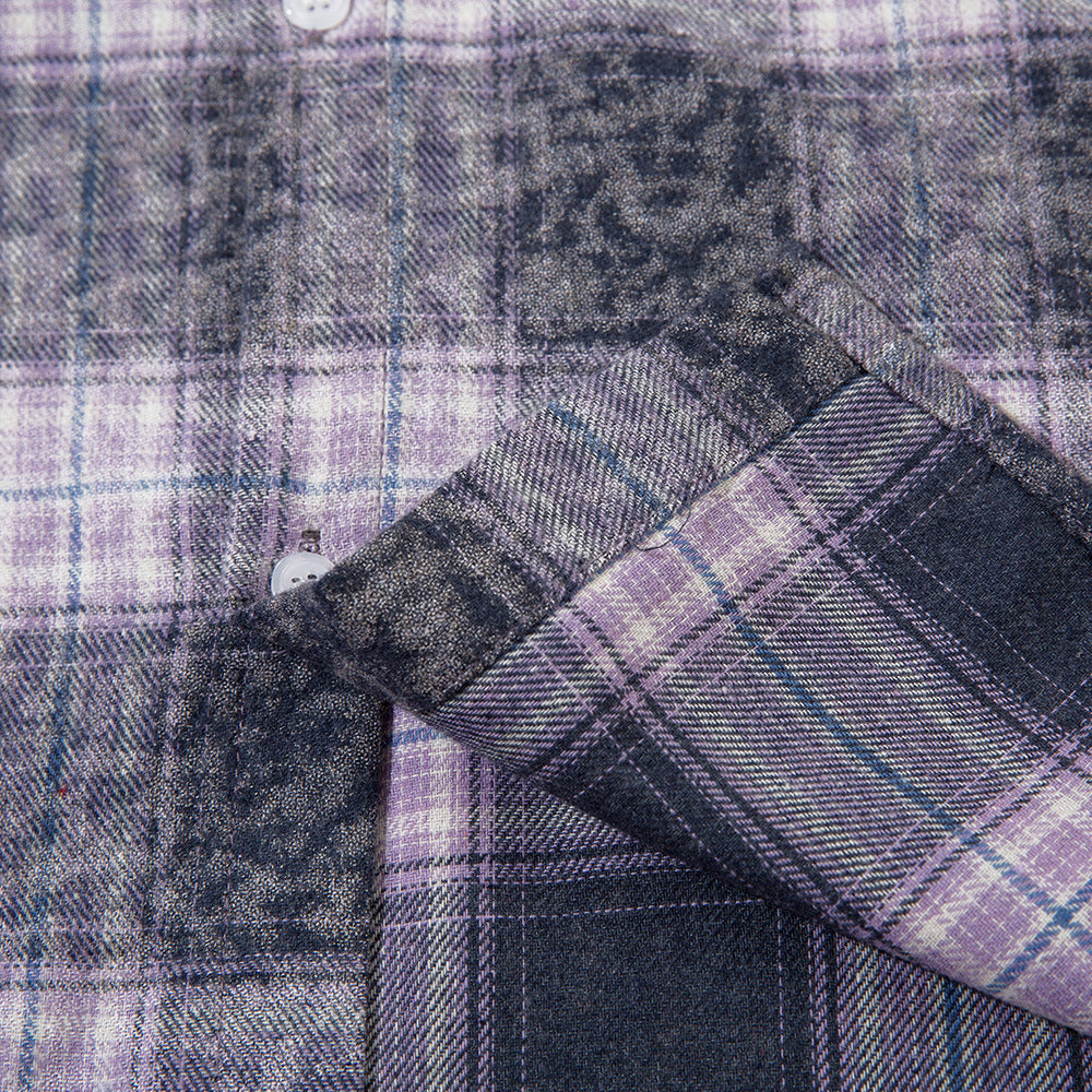 Color Matching Plaid Long Sleeve Shirt Men's Autumn Loose
