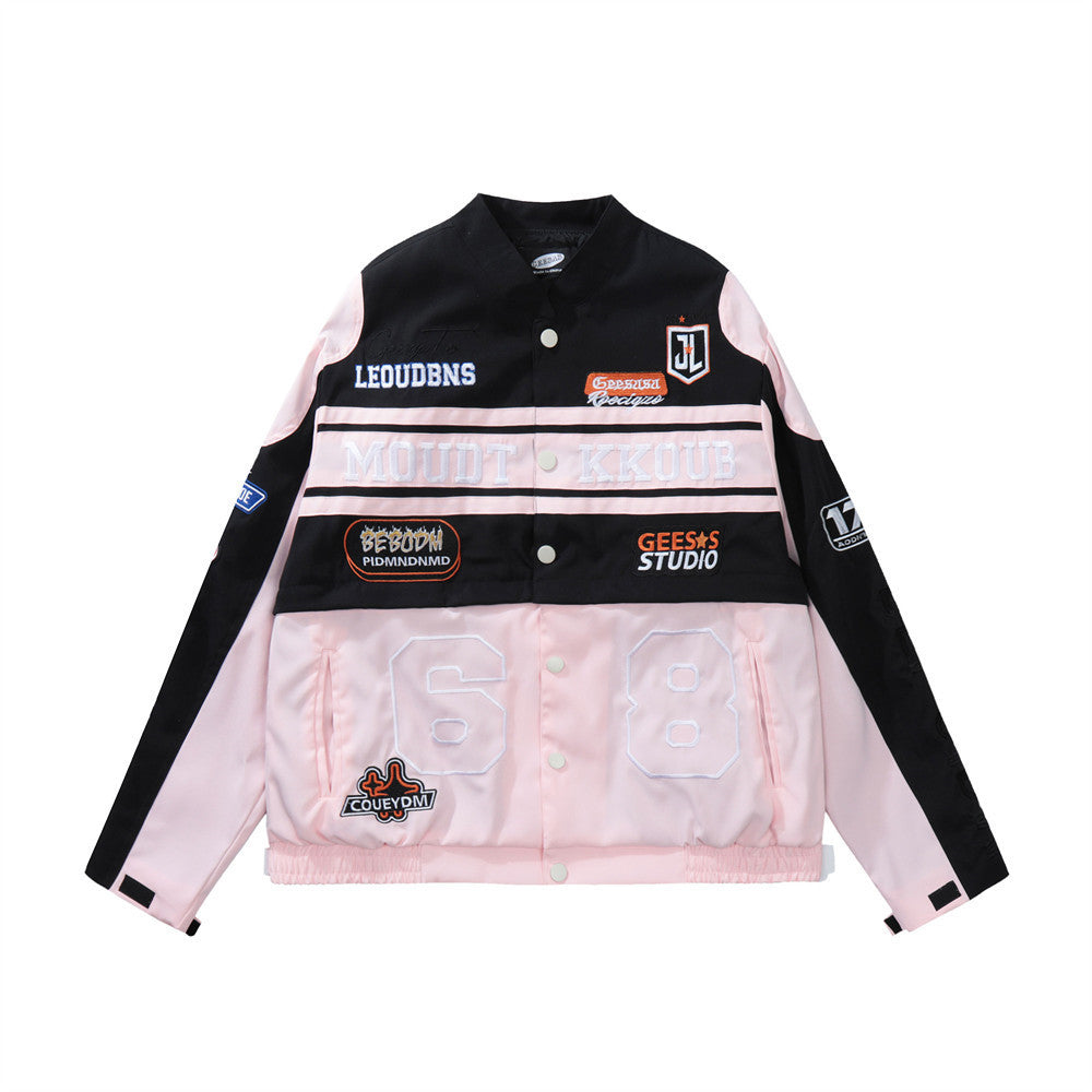 Color Contrast Patchwork Motorcycle Racing Suit Jacket Men