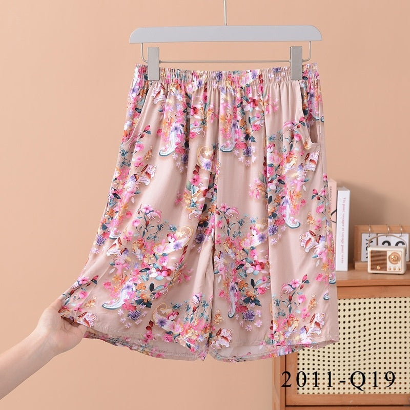 Women's Loose-fit Cotton-silk Floral-print Shorts