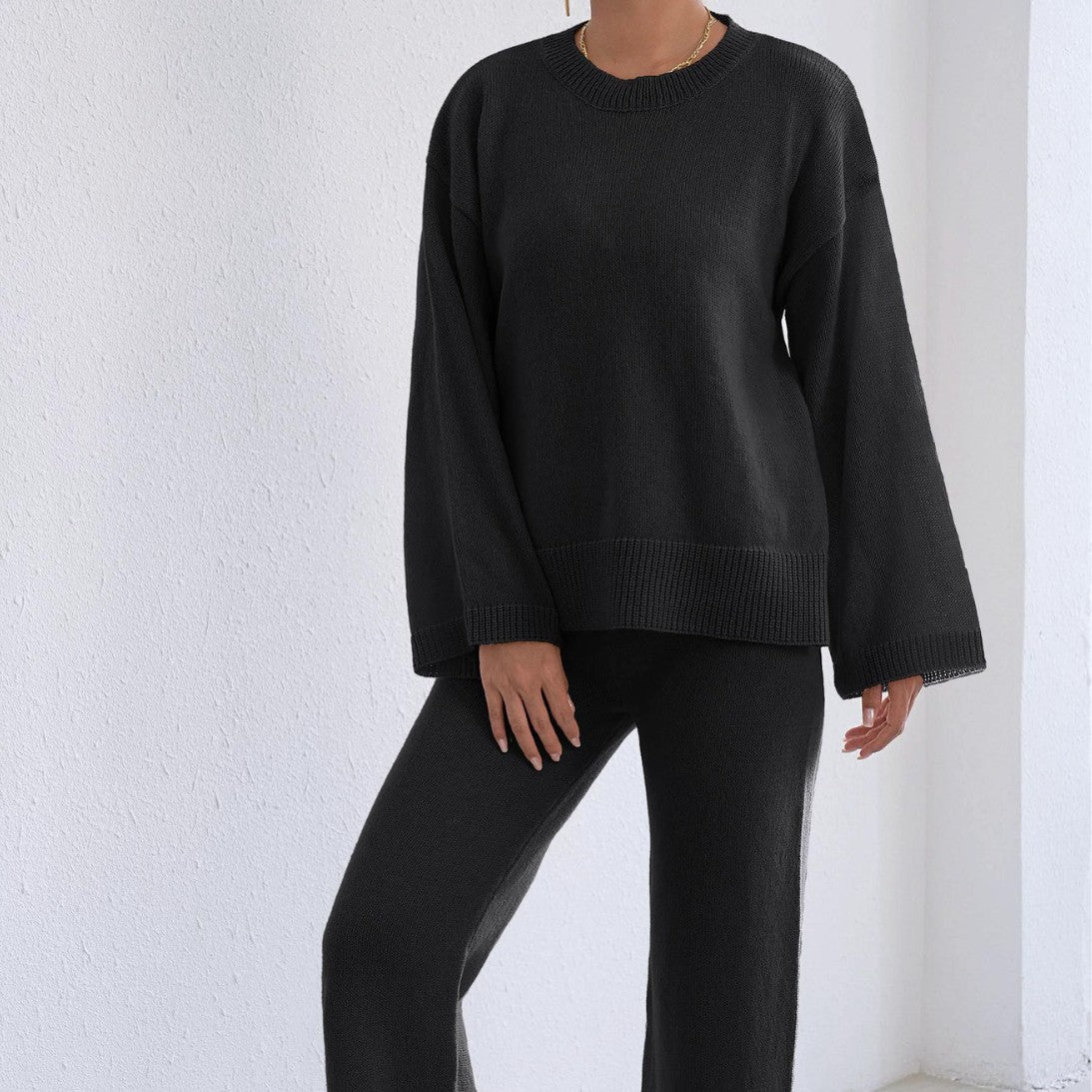Loose Comfort And Casual Pullover Sweater Straight Wide Leg Pants Trousers Two-piece Set