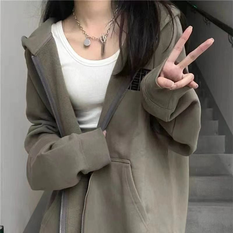 Retro High Street Hong Kong Style Lazy Plus Size Loose Coat