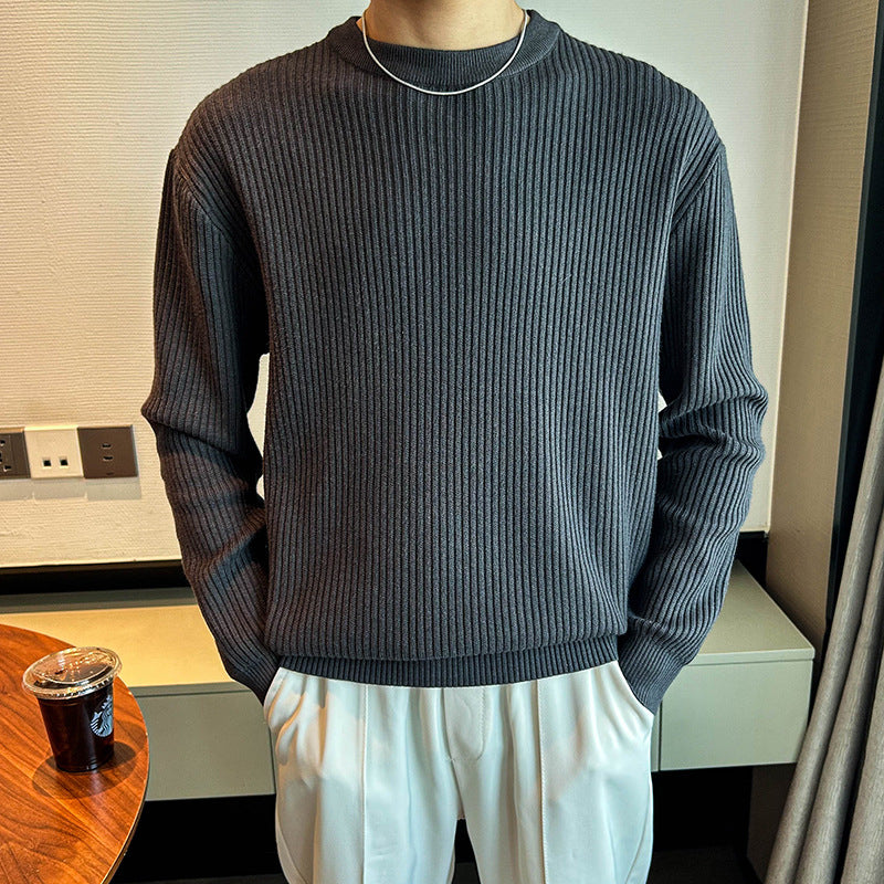 Let Modne Mænds Ribstrikkede Rundhalsede Sweater Til Efterår Og Vinter