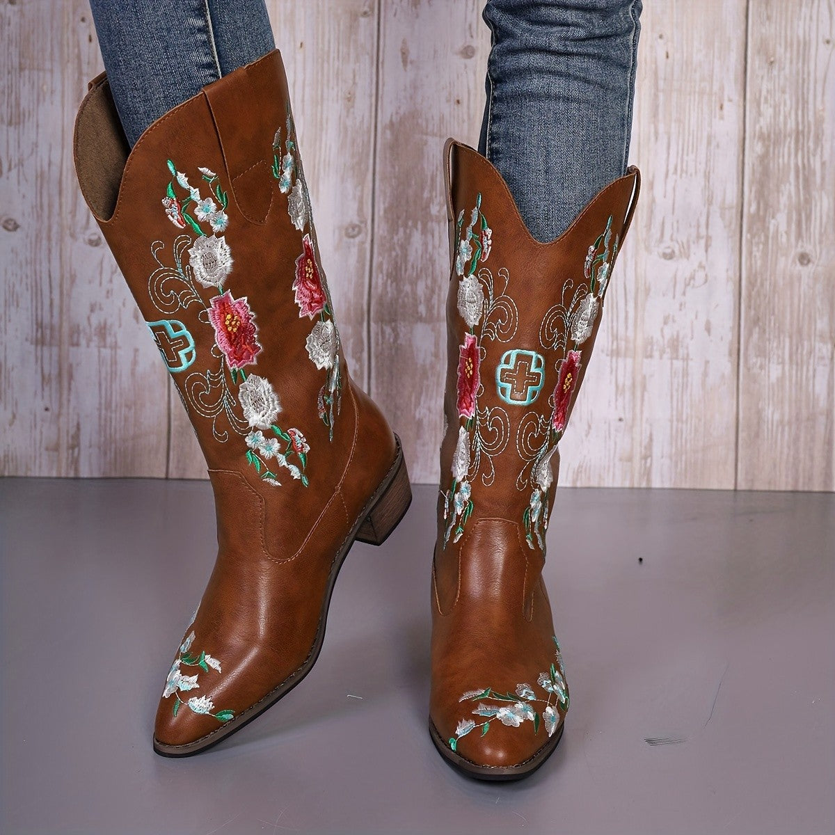 Women's High Mid Heel Sleeve Square Toe Boots