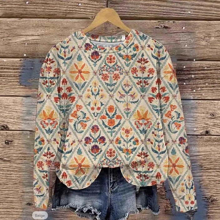 European And American Printing Long Sleeve Casual Top Autumn Winter Sweater