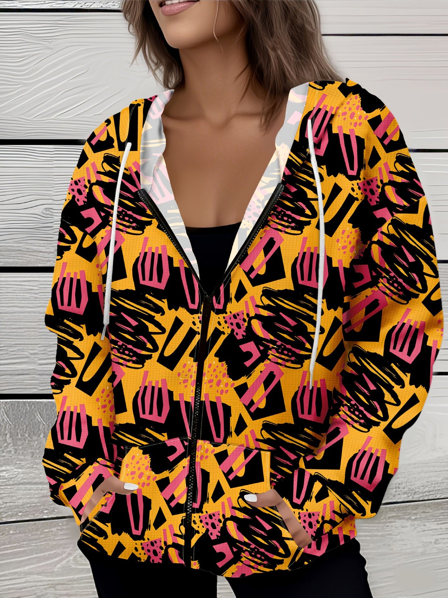 Casual All-matching Fashion Trendy Plaid Stitching Breathable Zipper Sweater
