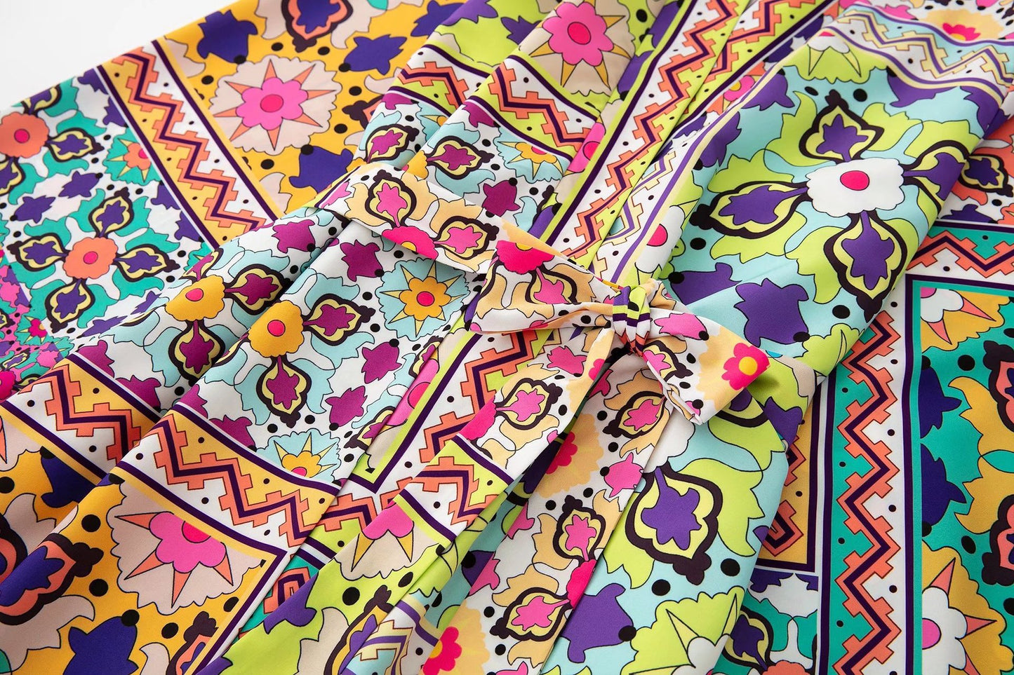 Printed Belt Embellished Long Dress For Women
