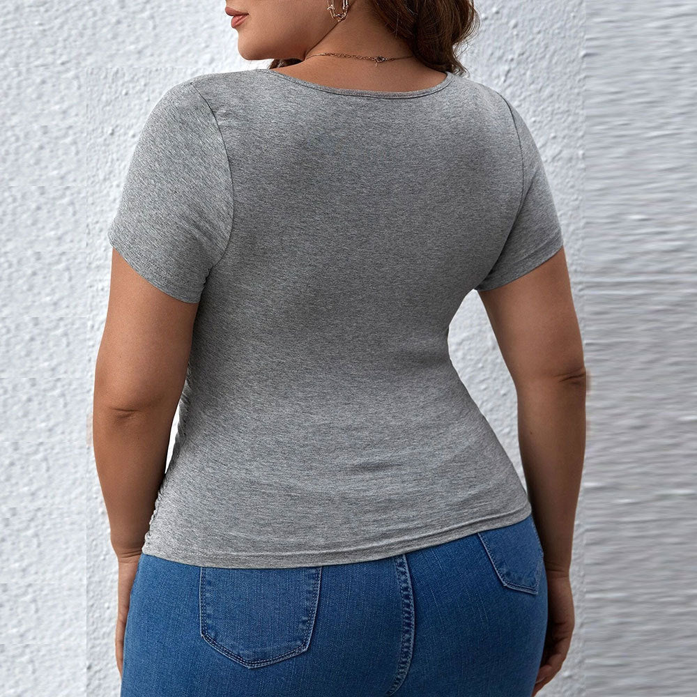 Dame Slim Fit V-hals Ensfarvet Kortærmet T-shirt