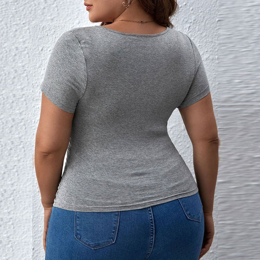 Women's Slim Fit V-Neck Solid Color Short Sleeve T-Shirt