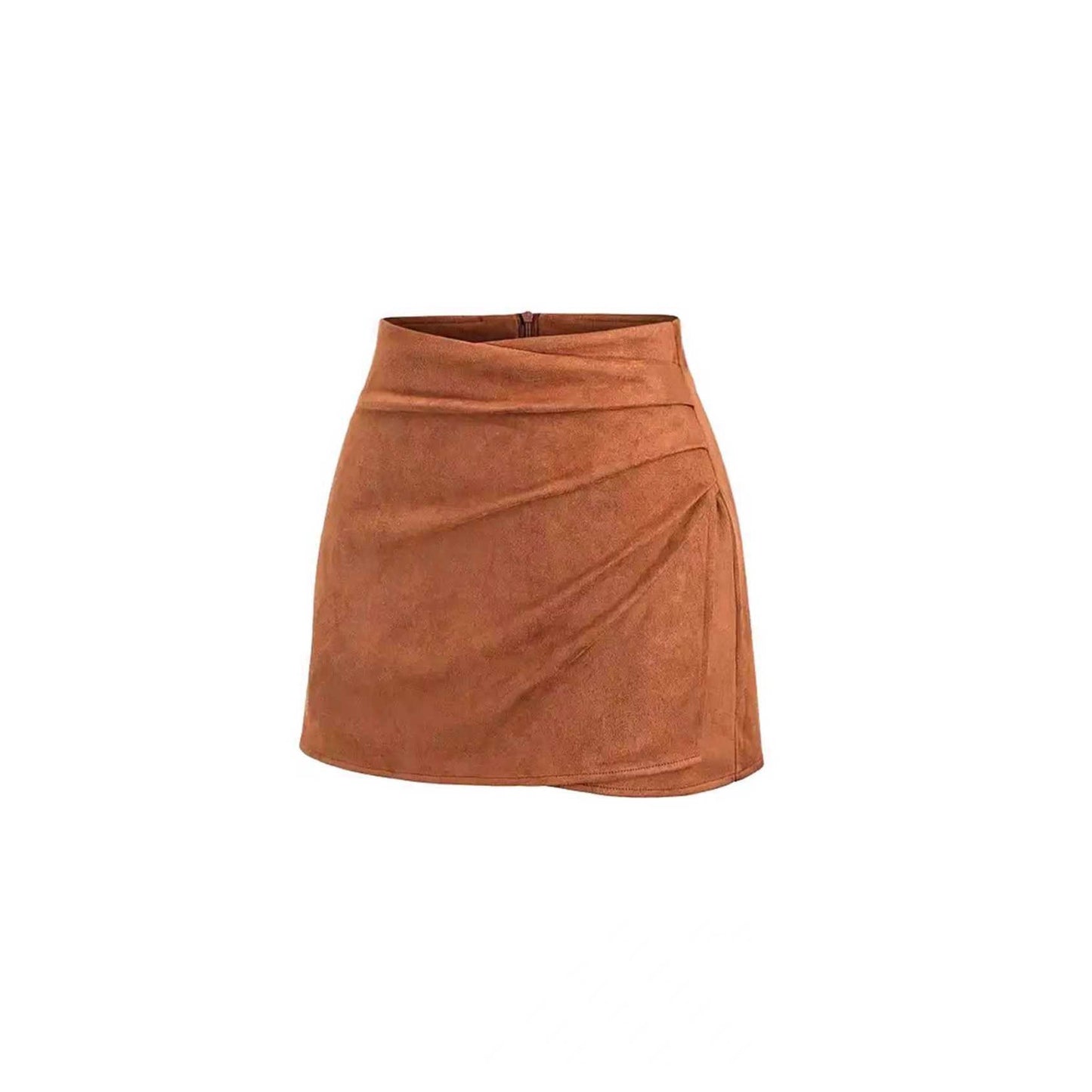 Womens Faux Suede Pleated Mid-rise Skirt