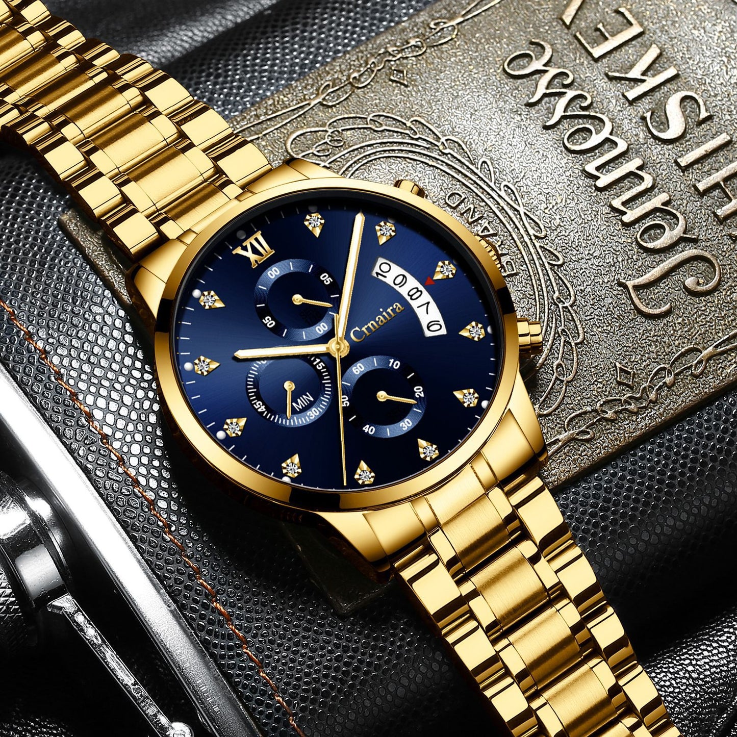 Men's Waterproof Luminous Multi-functional Diamond Quartz Watch