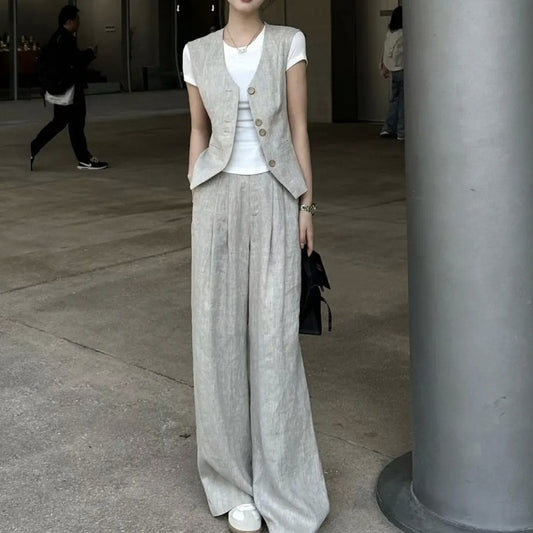 New Temperament Vest Short Jacket Top Casual Straight Wide-leg Pants