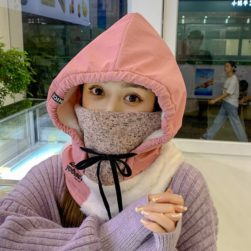 Windproof Hood Earmuffs Ladies Waterproof Fleece Warmth Padded Collar