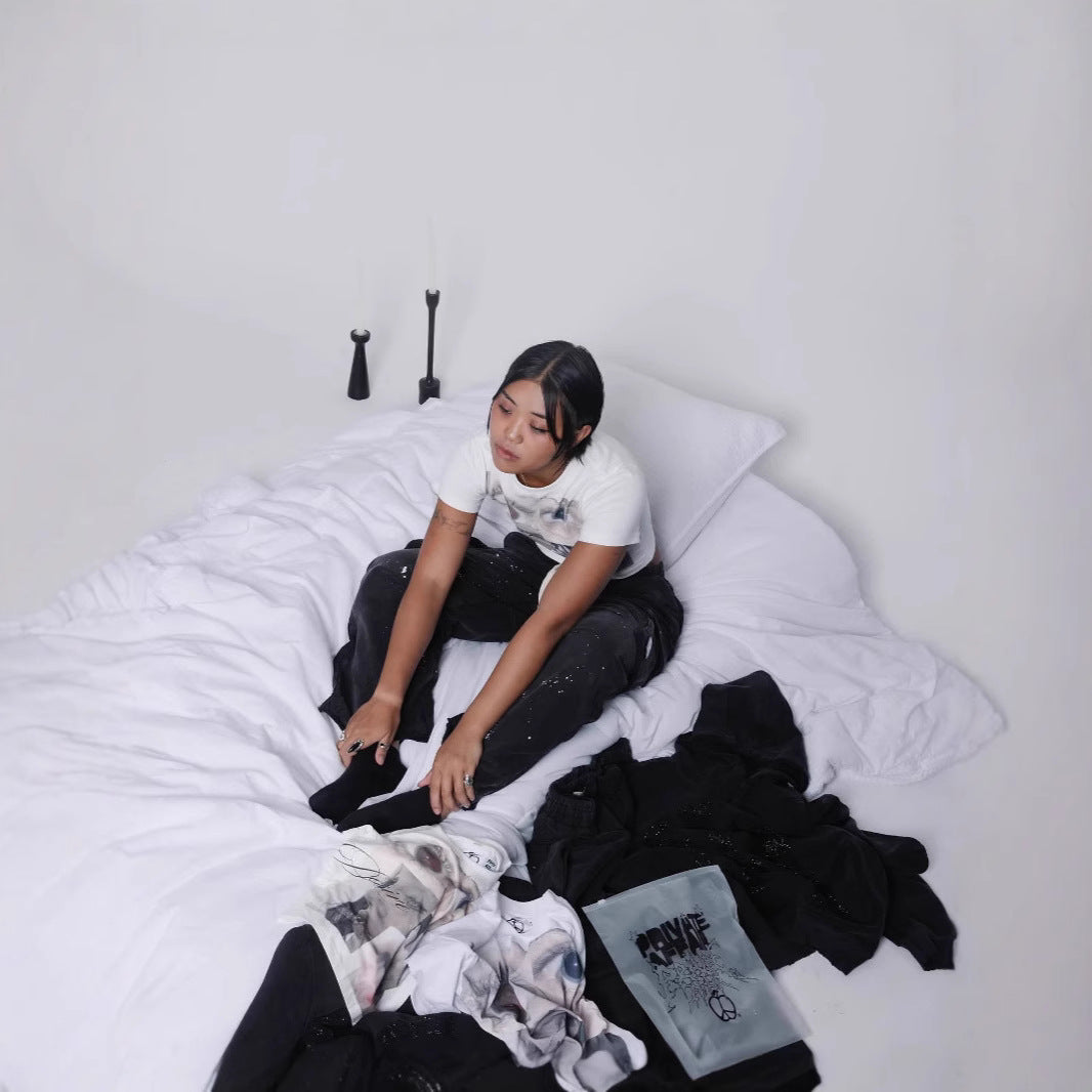Idle Style Loose Cotton Graffiti Printing Top
