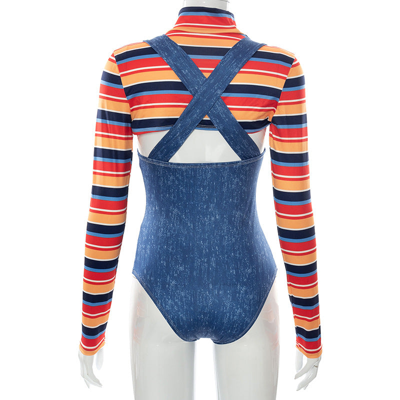 Women's Summer Tight Sport Letters Printed Jumpsuit Two-piece Set
