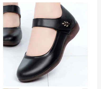 Womens Softsoled Peeptoe Leather Shoes With A Single Strap