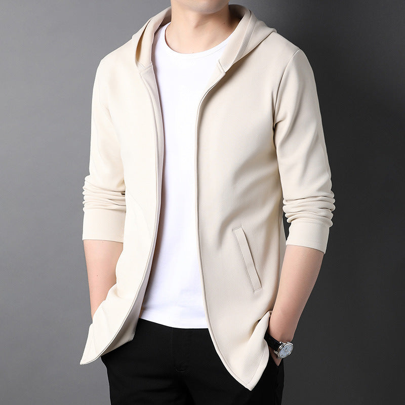 Men's Casual Youth Side Seam Pockets Trendy Handsome Slim Type Hooded Cardigan