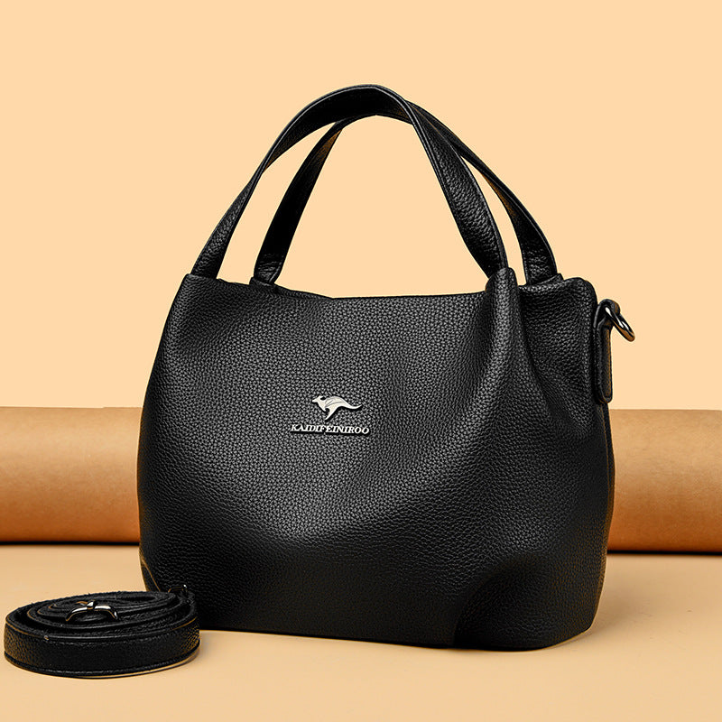 Solid-color High-capacity Versatile Tote Bag With A Textured Lychee Pattern