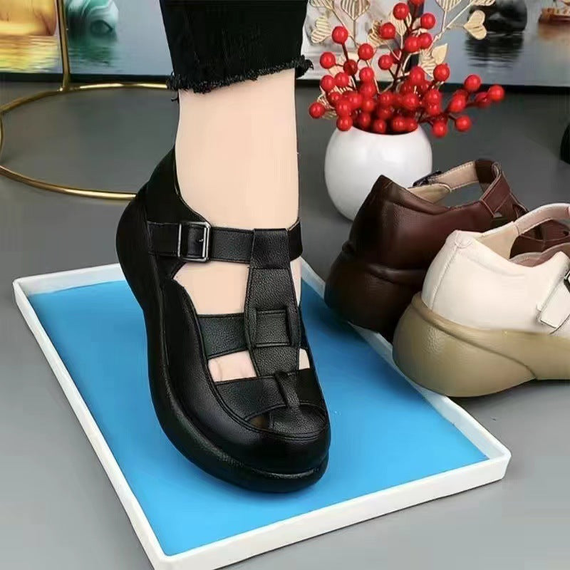 Summer Soft Bottom Platform Women's Muffin Platform Shoes Genuine Leather Roman Sandals Flat All-match