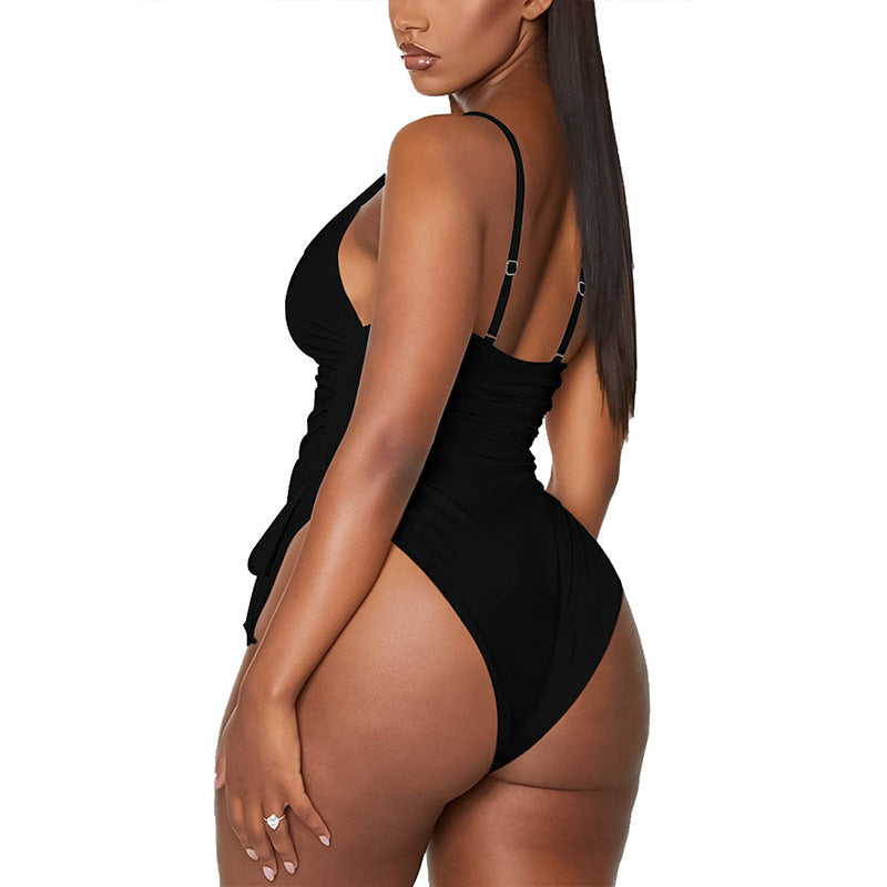 Women's Fashion Wrinkled Halter One-piece Swimsuit