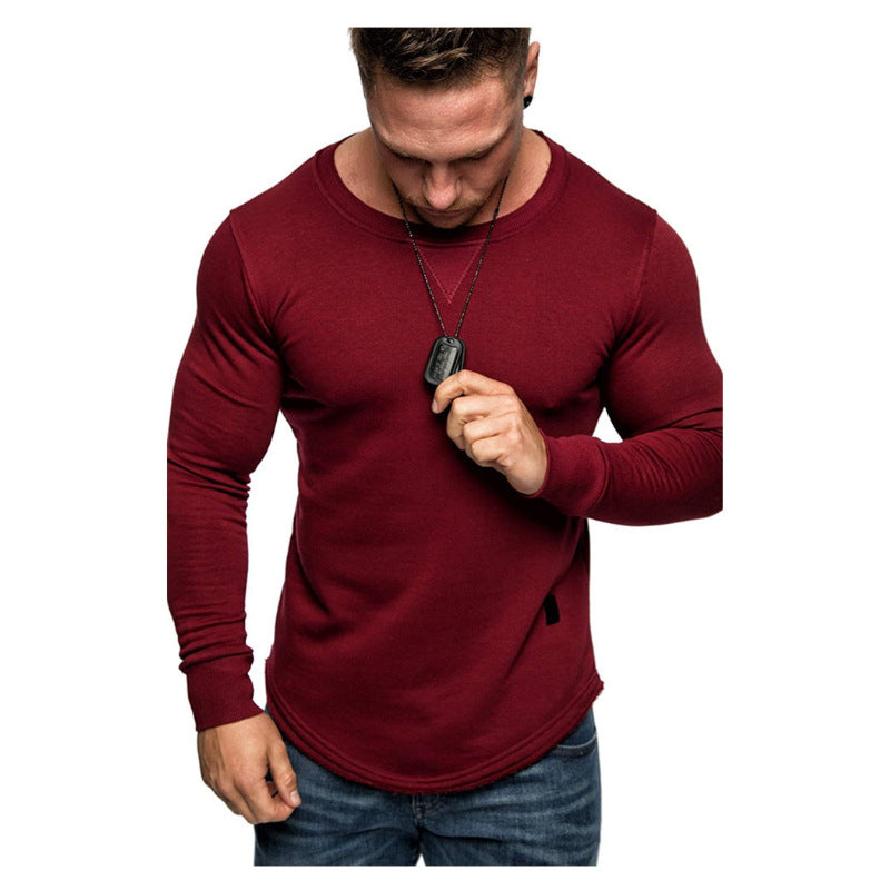 European And American Men's Solid Color Sweater With Round Neck