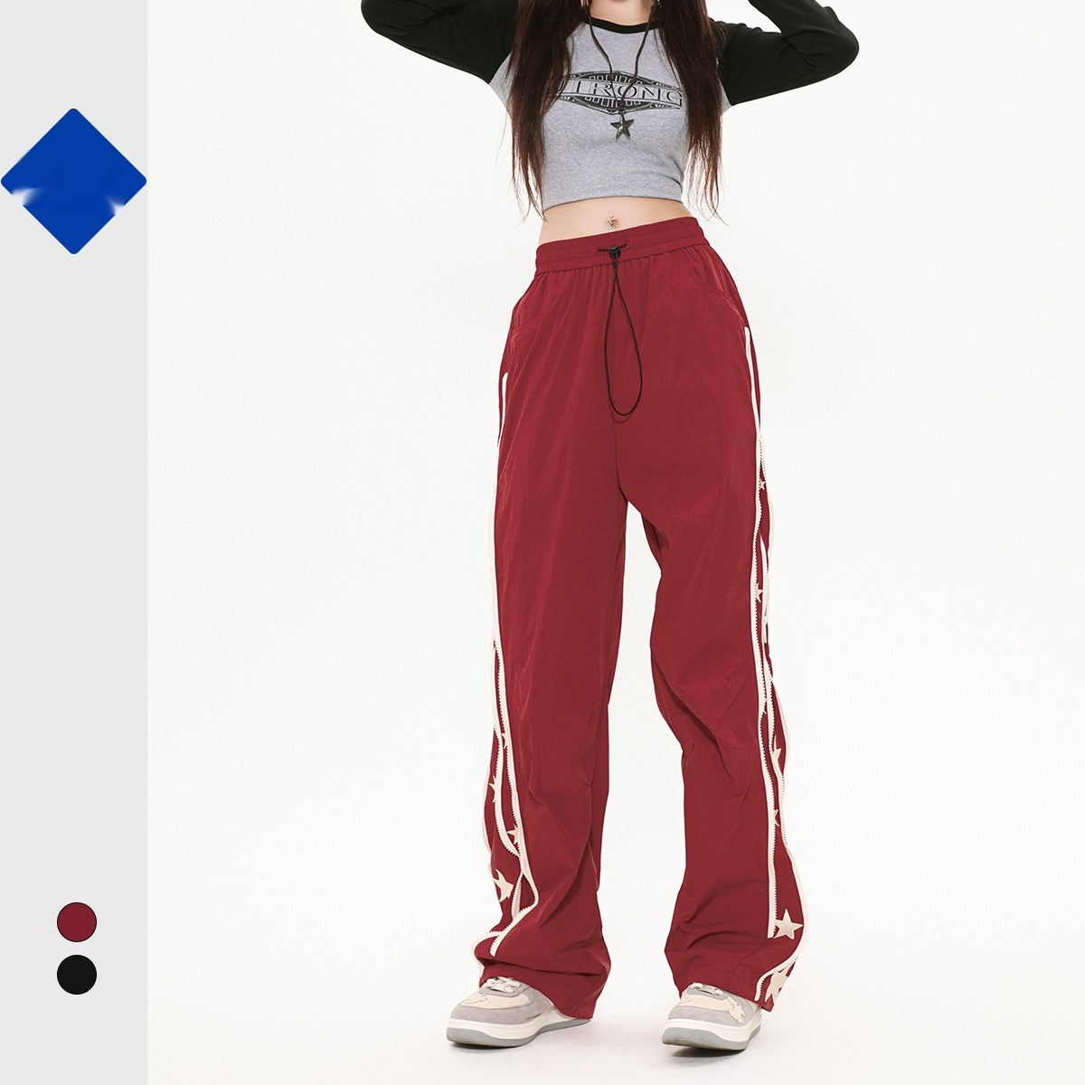 Side Star Design Straight College Style Sports Pants