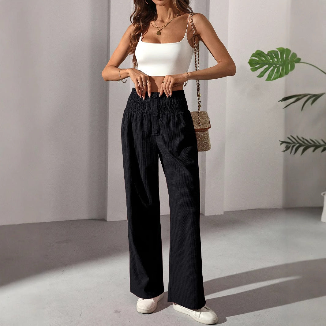 Autumn Versatile Solid Color High Waist Wooden Ear Pants