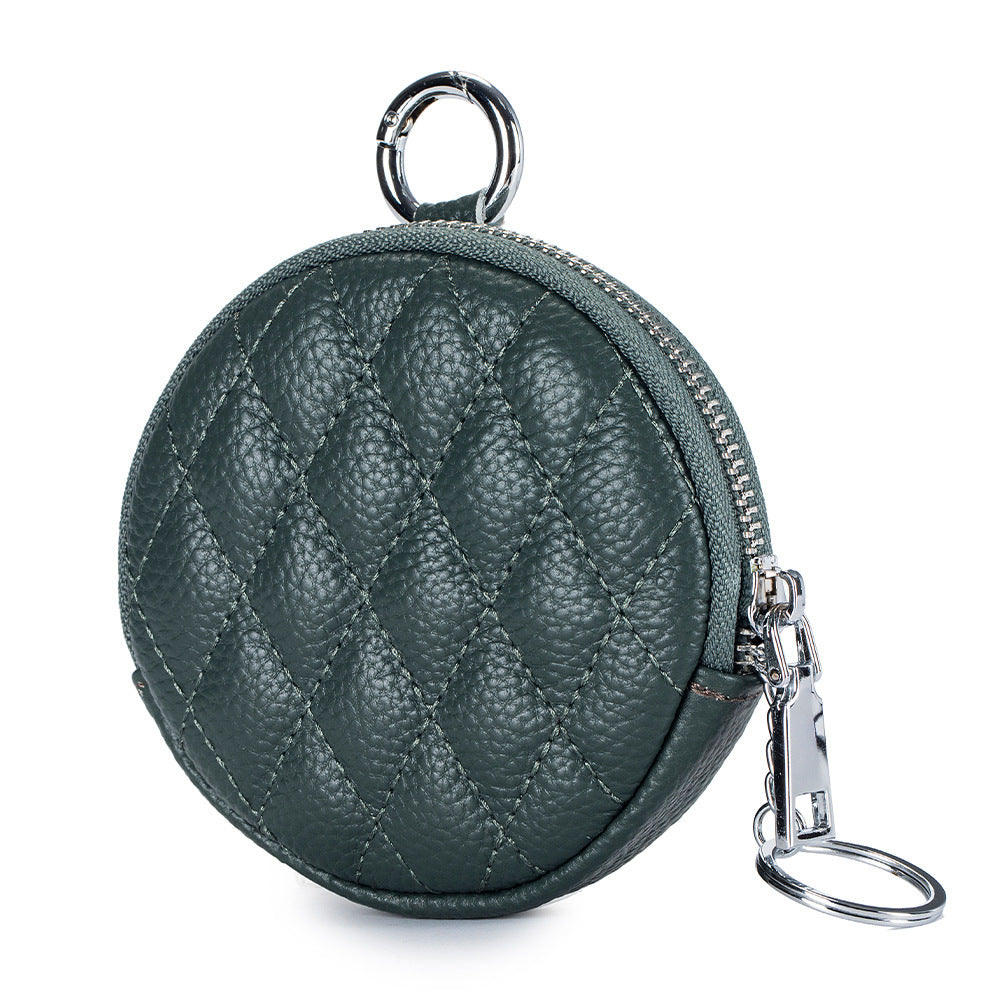 Round Rhombus Coin Purse Leather Compact