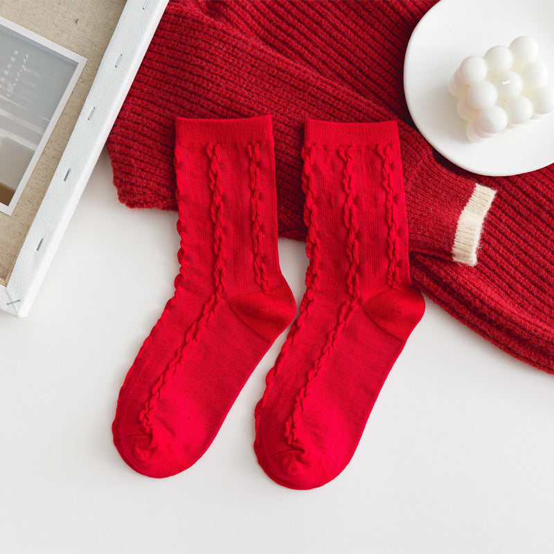 Houndstooth Red Christmas Socks Cotton