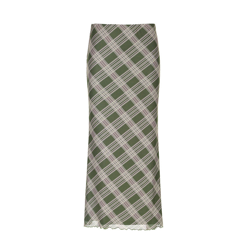 Girl's Plaid Straight Green Skirt