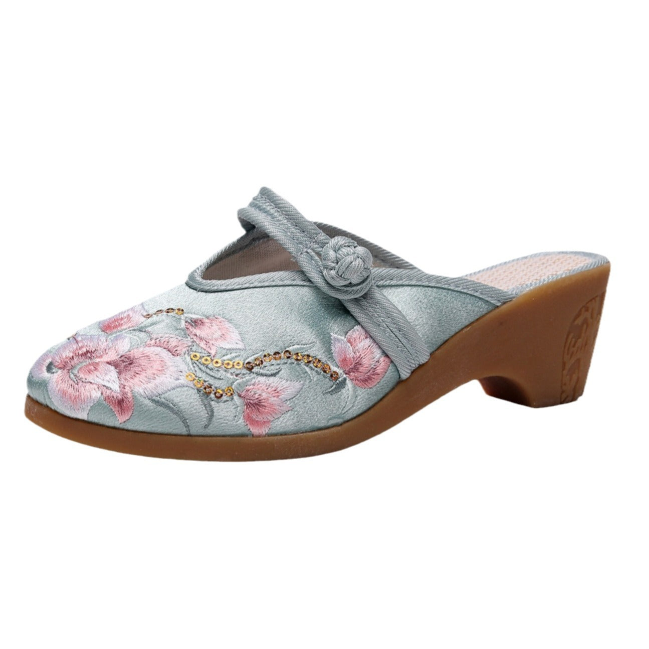 High Heel Wedge Embroidered Cloth Slippers For Women