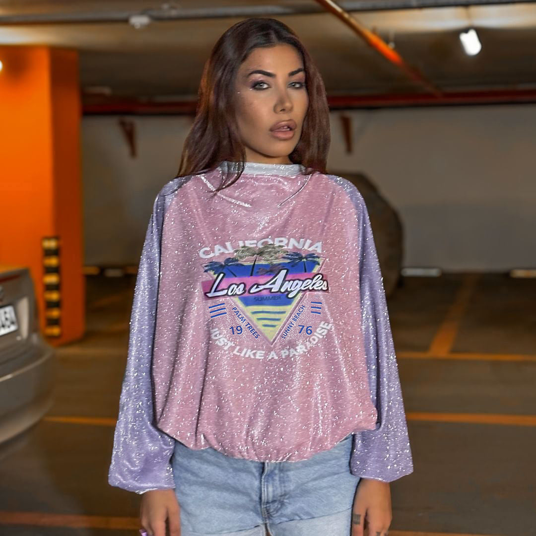 Color Matching Printed Long-sleeved Top Women